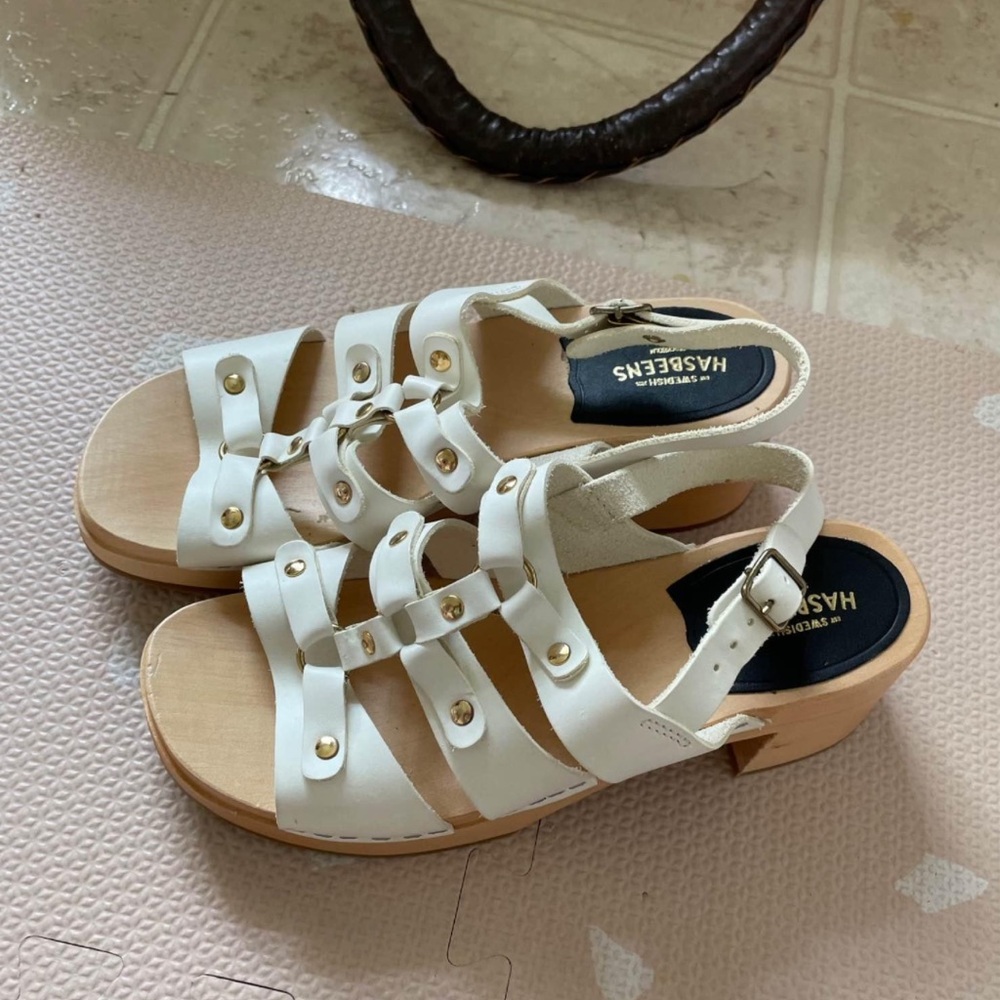 Women's Swedish Hasbeens Handmade Brassy High Sandals Size 38 White Sandals - Picture 5 of 16